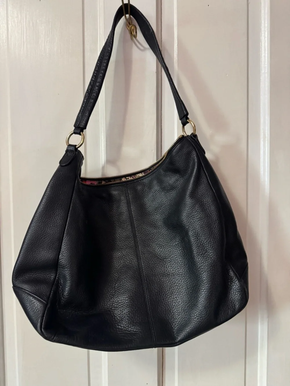 Vera Bradley Black Pebbled Leather Shoulder Bag with Gold Hardware